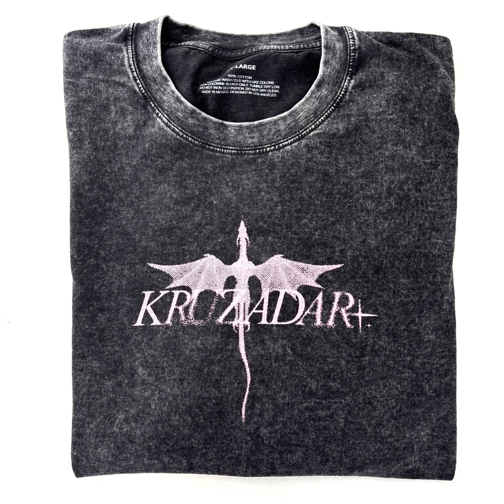 Kruzadar Dragonbone Tee in Black Mineral Wash SIZE 2XL Skeleton